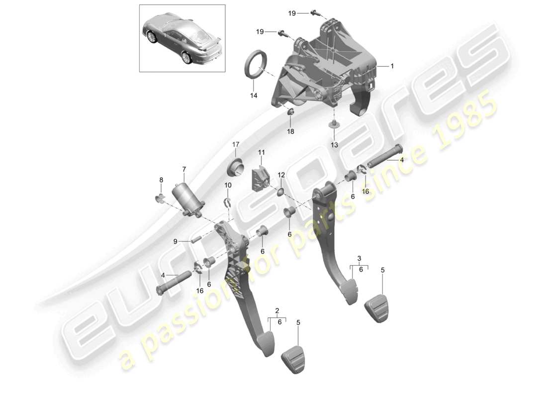 porsche 2021 (991-2 r/gt3/rs) freno e accel. leva mec. diagramma delle parti