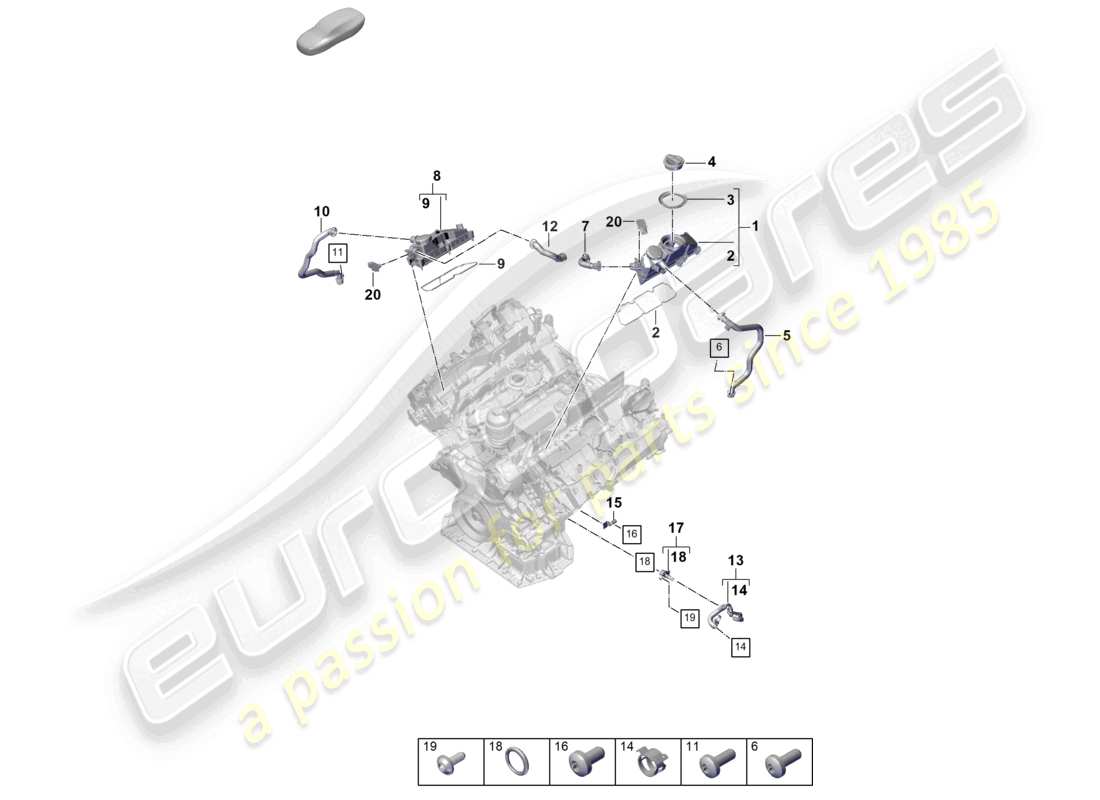 porsche 2026 (panamera 976) schema delle parti di ventilazione per il separatore dell'olio del blocco cilindri