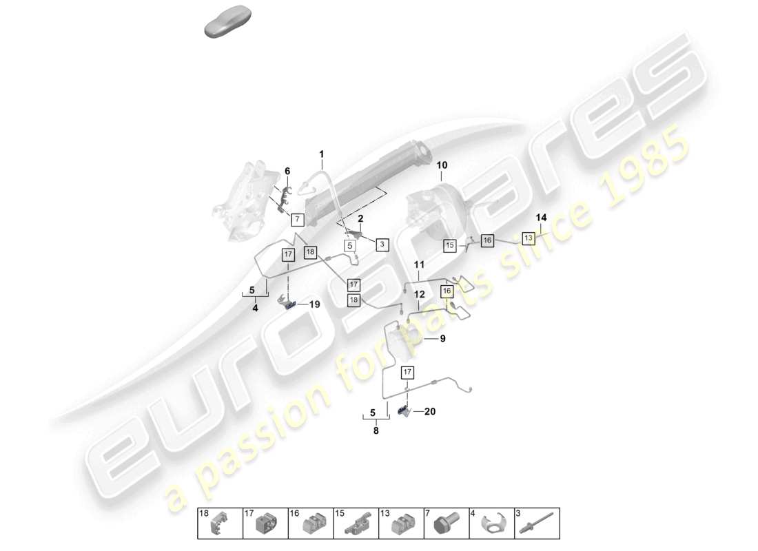 porsche 2025 (992-2 gt3) linea freno parte anteriore del veicolo diagramma delle parti