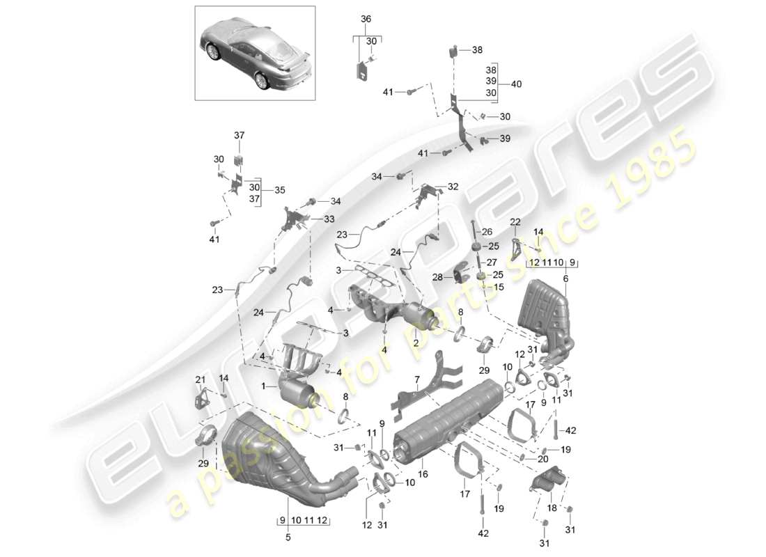 porsche 2021 (991-2 r/gt3/rs) sistema di scarico gt3 rs 911 r schema delle parti
