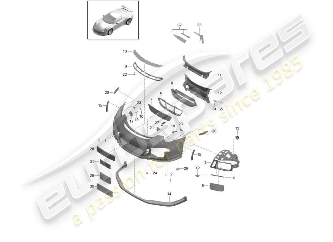 porsche 2021 (991-2 r/gt3/rs) spoiler anteriore paraurti diagramma delle parti