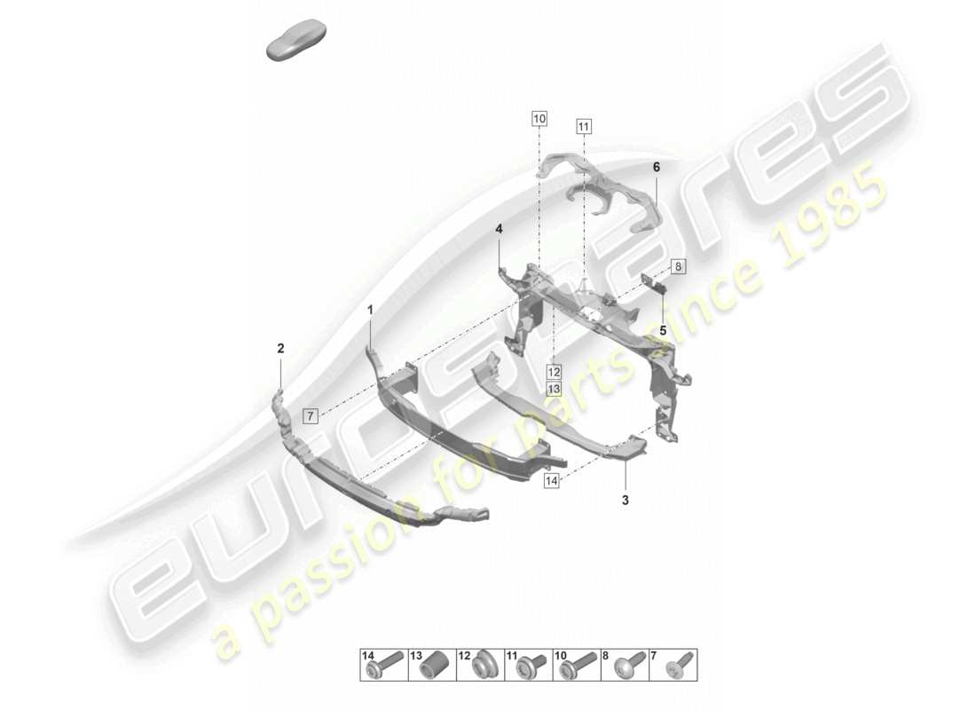 porsche 2024 (panamera 971-2) schema dei componenti del supporto paraurti anteriore del pacchetto sport design
