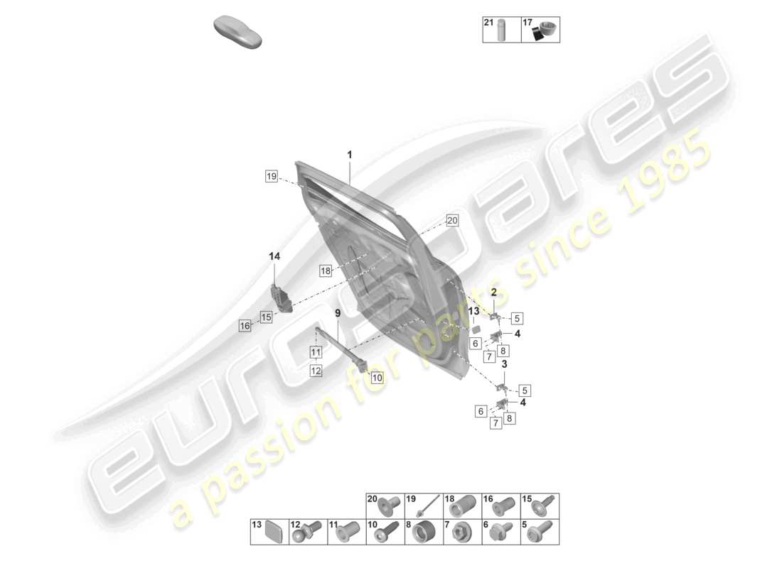 porsche 2024 (panamera 971-2) schema della parte posteriore della scocca della porta
