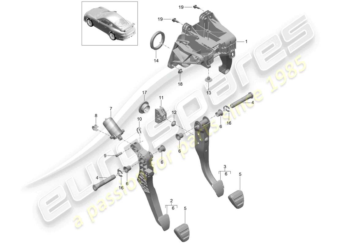 porsche 2021 (991-2 r/gt3/rs) leva freno e acceleratore d - mj 2018>> diagramma delle parti