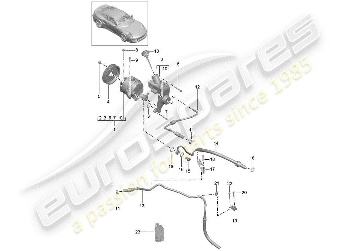 porsche 991 turbo (2018) schema delle parti della linea idraulica
