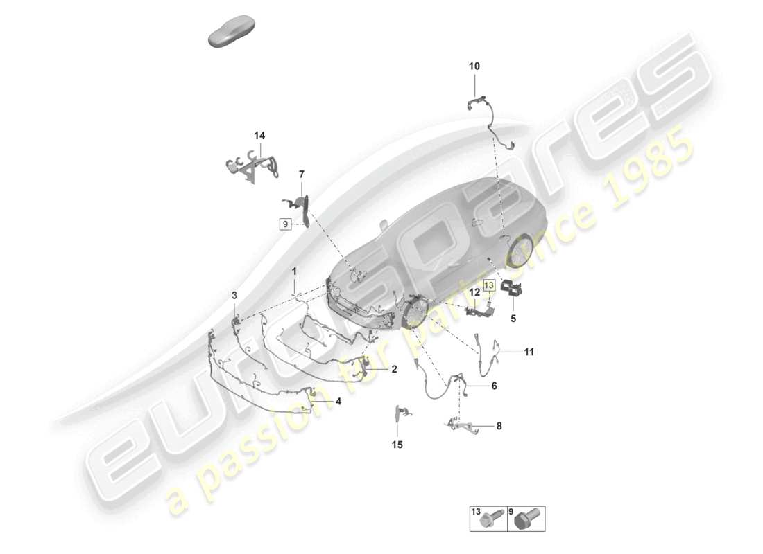 porsche 2021 (panamera 971-2) cablaggi paraurti sistema frenante antibloccaggio - abs - indicatore usura pastiglie freno schema componenti assale anteriore