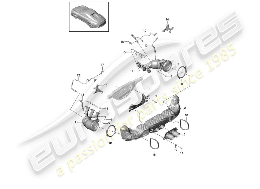 porsche 2021 (991-2 r/gt3/rs) schema delle parti del sistema di scarico speedster