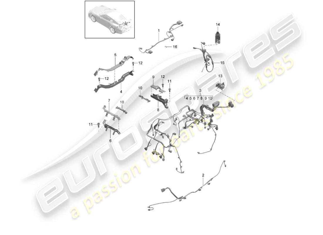 porsche 2021 (991-2 r/gt3/rs) cablaggi posteriori telaio di montaggio luce freno aggiuntiva rifinitura motore asse posteriore schema delle parti