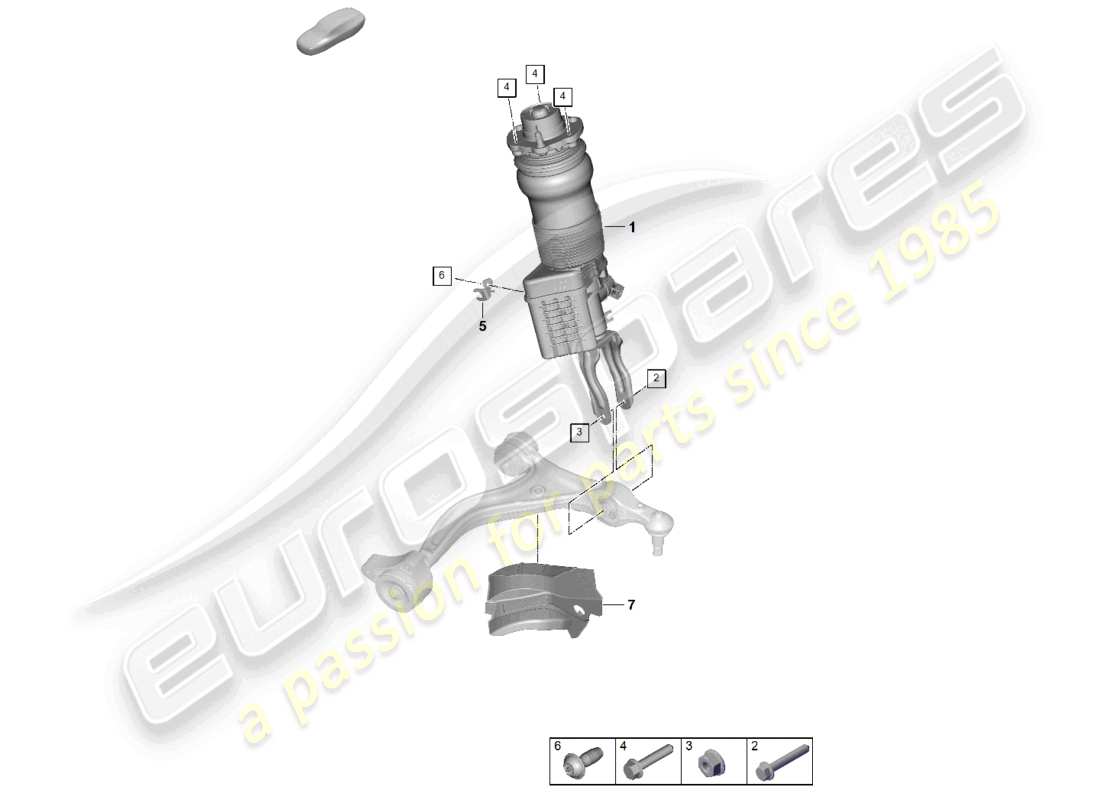 porsche 2025 (panamera 976) schema completo delle parti del montante della sospensione pneumatica