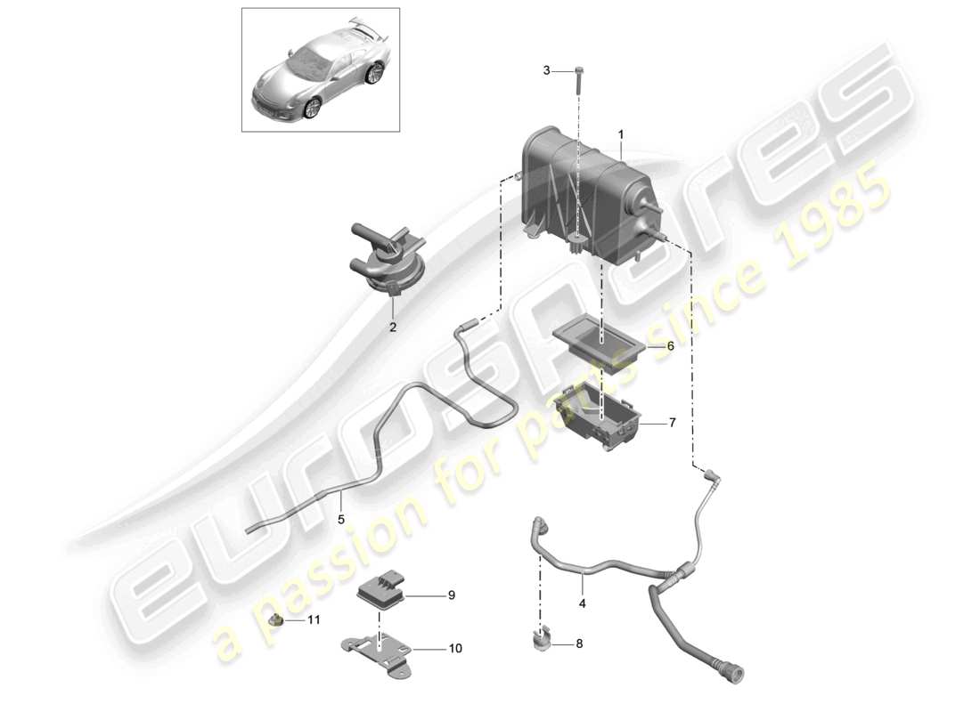 porsche 2021 (991-2 r/gt3/rs) contenitore di carbone attivo schema delle parti