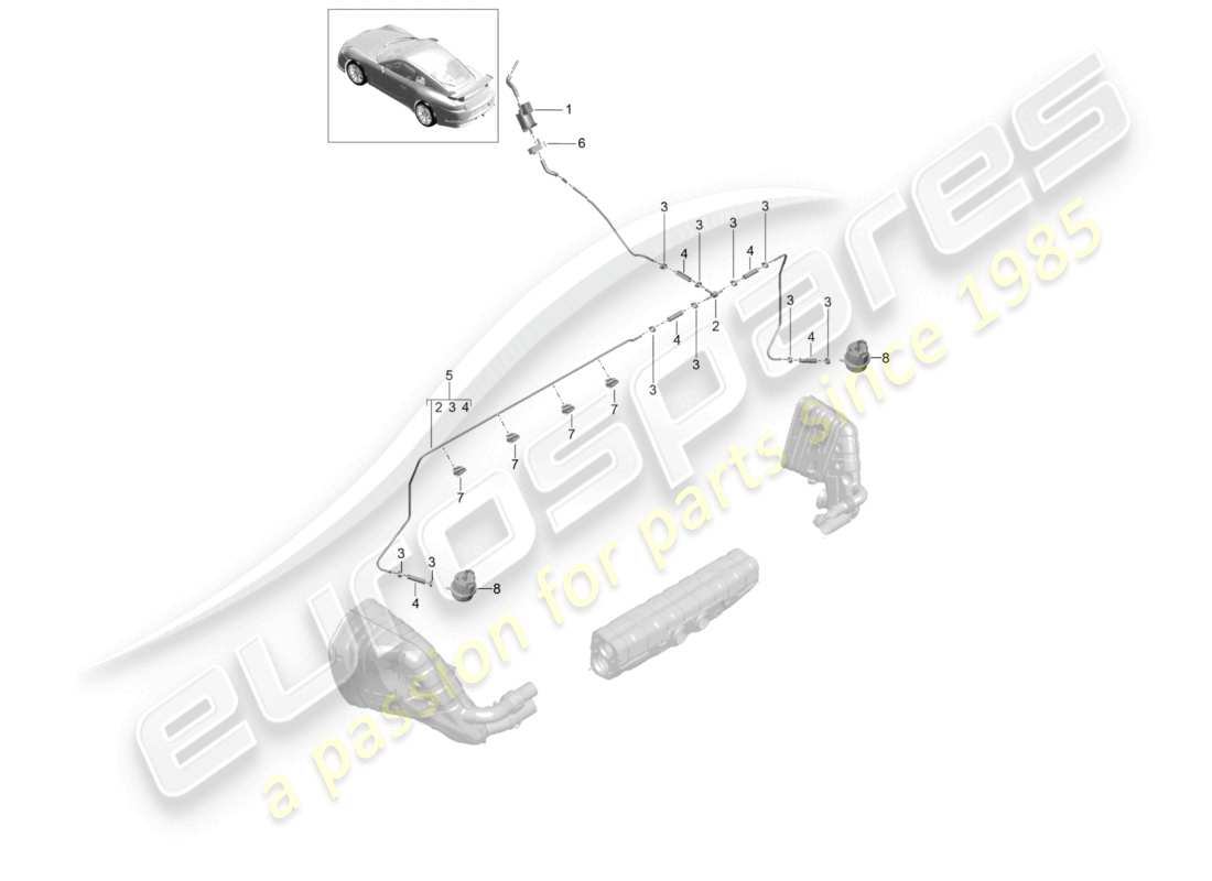 porsche 2021 (991-2 r/gt3/rs) sistema di scarico sistema di vuoto diagramma delle parti