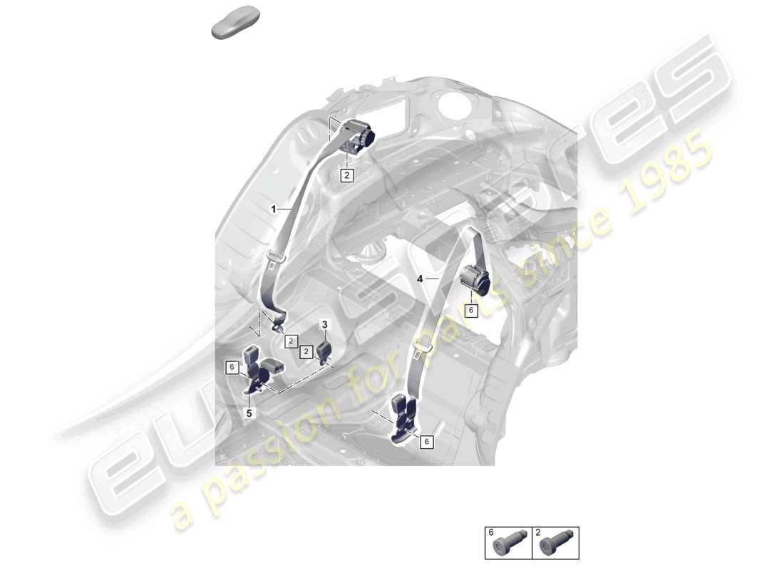 porsche 2024 (panamera 976) cintura di sicurezza con unità di pretensionamento della cintura posteriore schema delle parti
