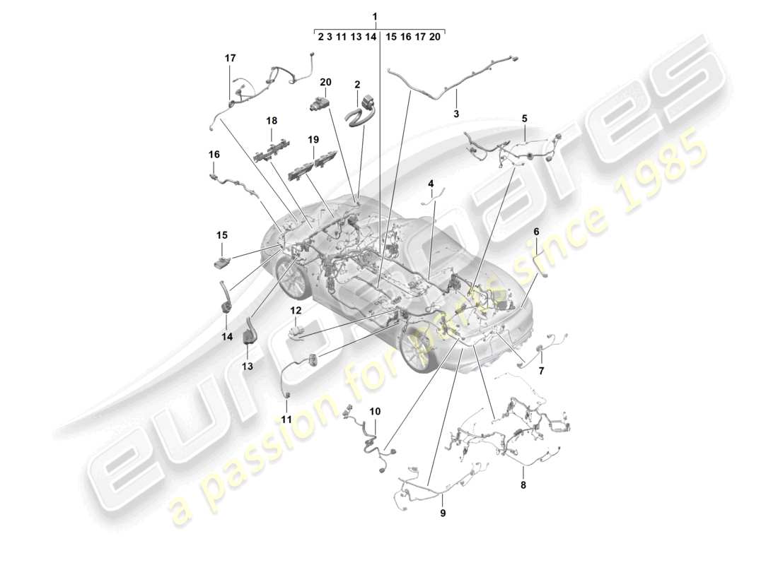 porsche 2026 (718 boxster spyder) cablaggi cablaggio dell'abitacolo e della sezione parziale schema delle parti