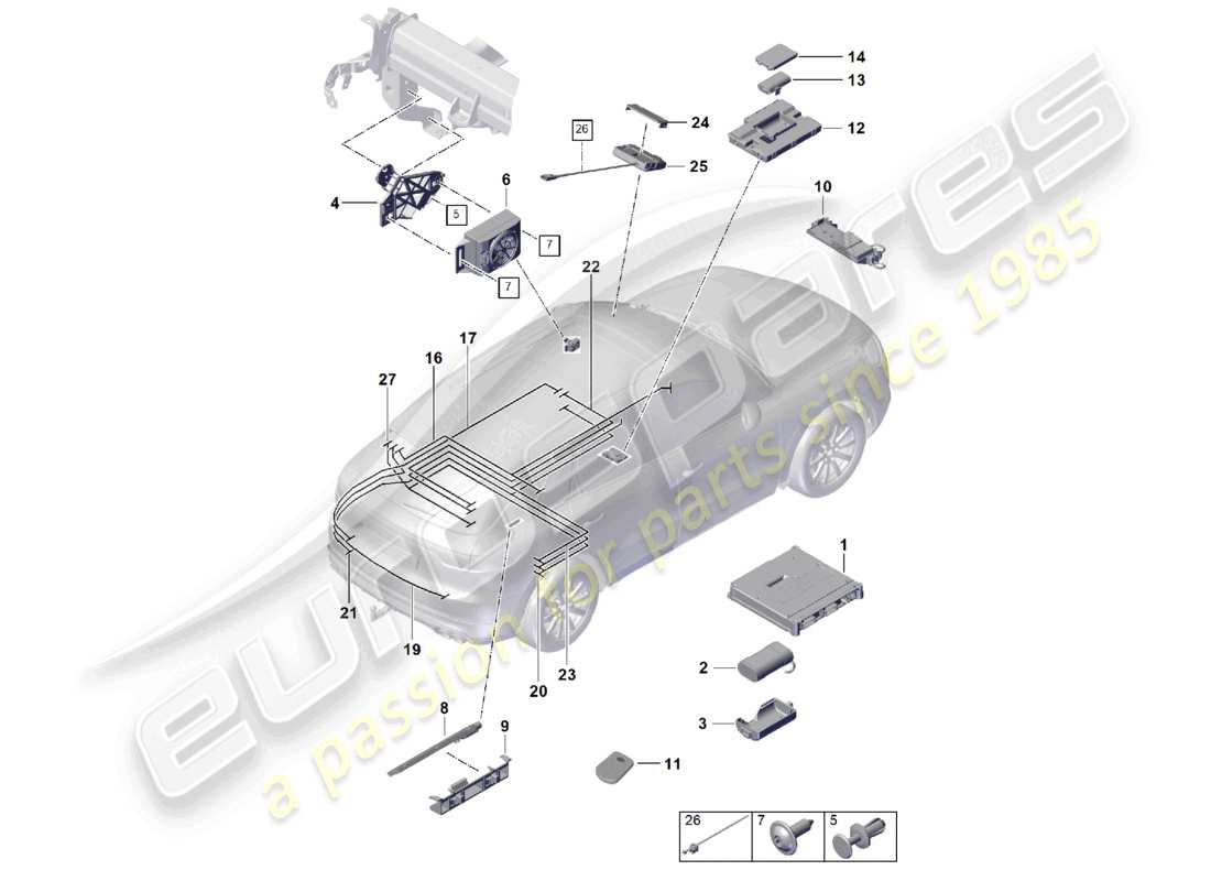 porsche 2024 (cayenne e3 9ya/9yb) per modelli con telefono e chiamata di emergenza schema delle parti