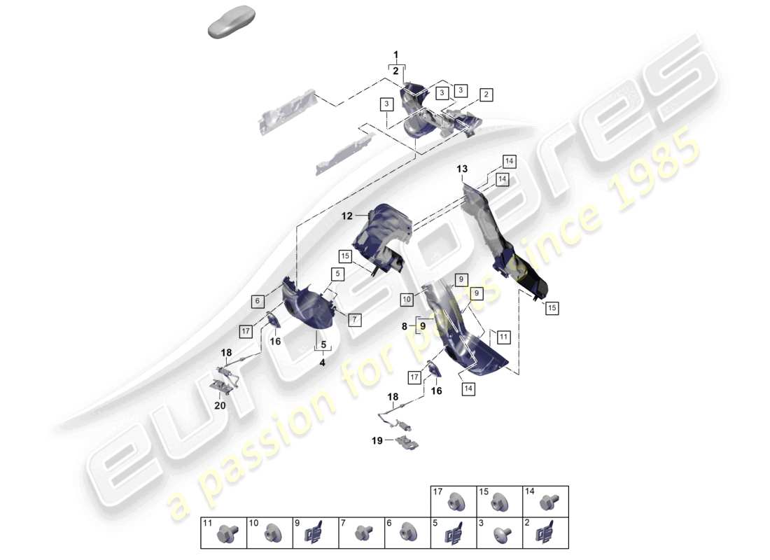 porsche 2026 (panamera 976) sistema di scarico isolamento termico canale di guida dell'aria per veicoli con filtro antiparticolato per benzina schema dei componenti