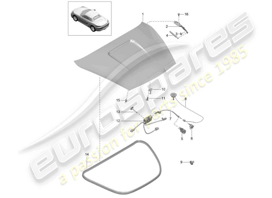 porsche 2023 (718 boxster) diagramma della parte posteriore della copertura