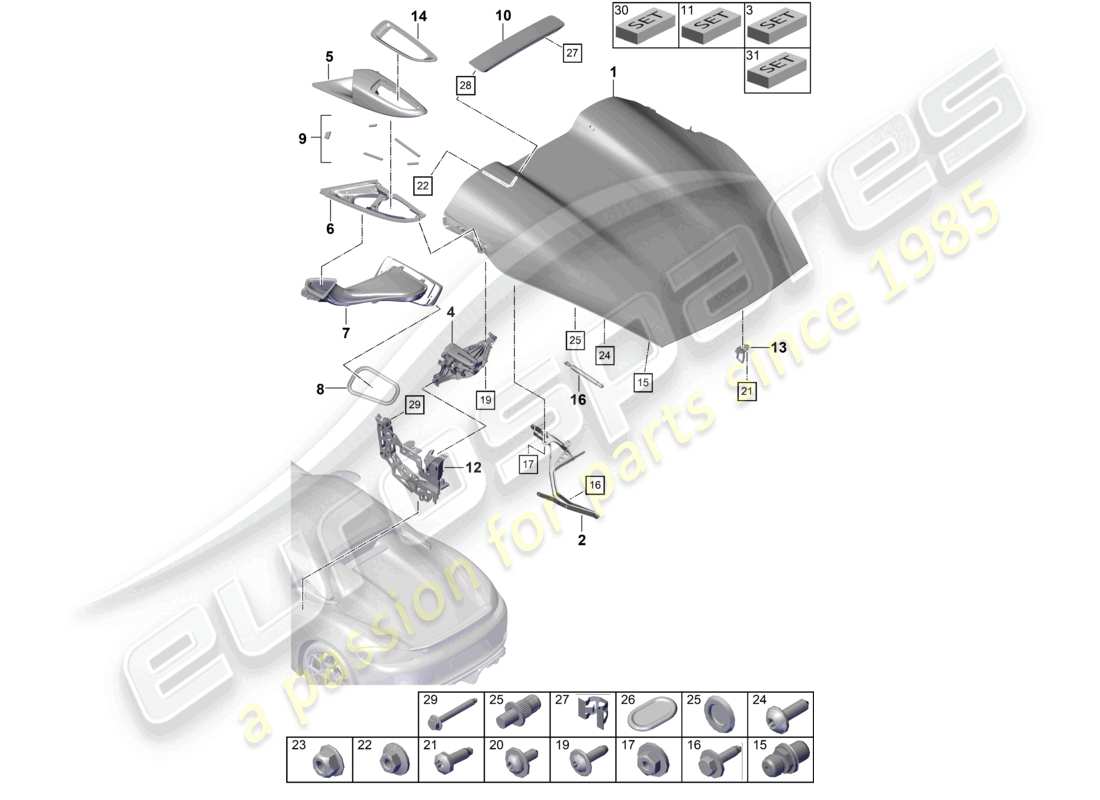 porsche 2024 (718 boxster spyder) diagramma della parte posteriore della copertura