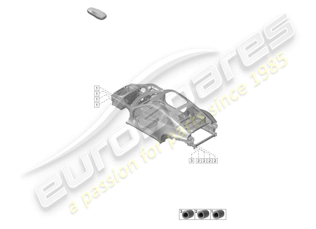 porsche 2021 (992-1 turbo / s) montaggio ammortizzatore anteriore e posteriore parte anteriore parte posteriore diagramma delle parti