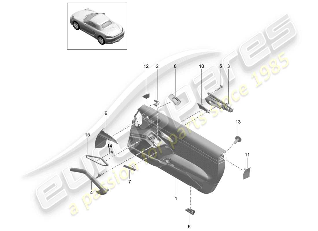 porsche 2021 (718 boxster) pannello porta accessori in pelle finiture verniciate schema delle parti