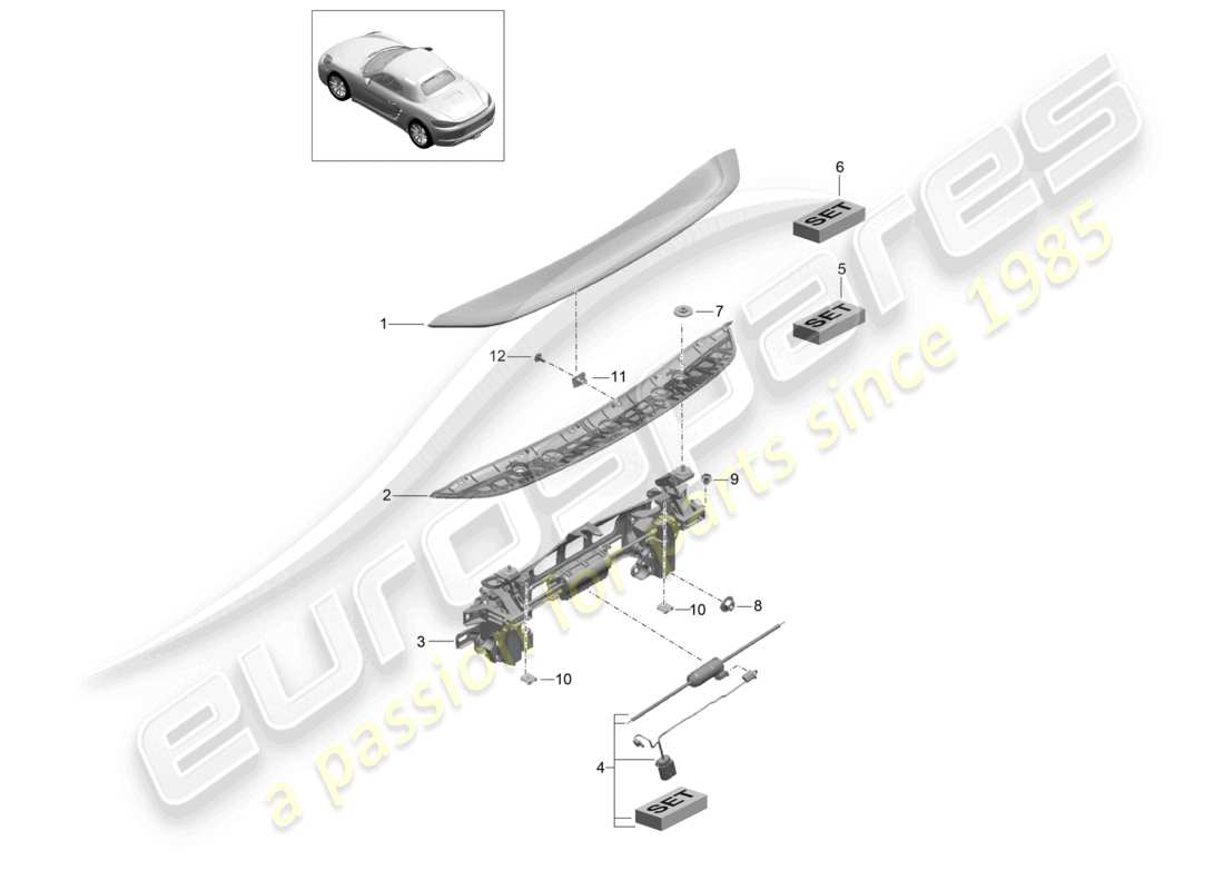 porsche 2026 (718 boxster) schema delle parti spoiler posteriore