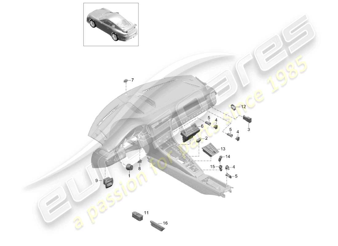 porsche 2021 (991-2 r/gt3/rs) pannello di controllo dell'interruttore aria condizionata schema delle parti