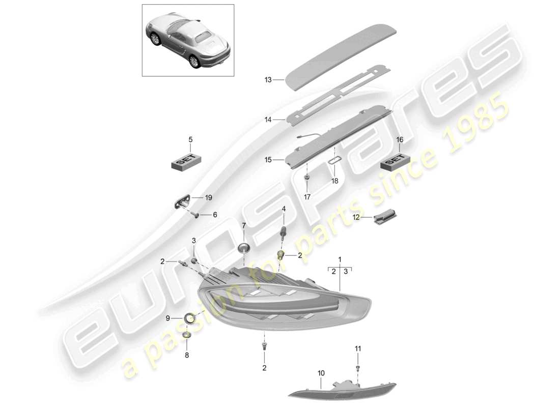 porsche 2021 (718 boxster) luce posteriore luce targa luce freno supplementare luce fendinebbia posteriore schema delle parti