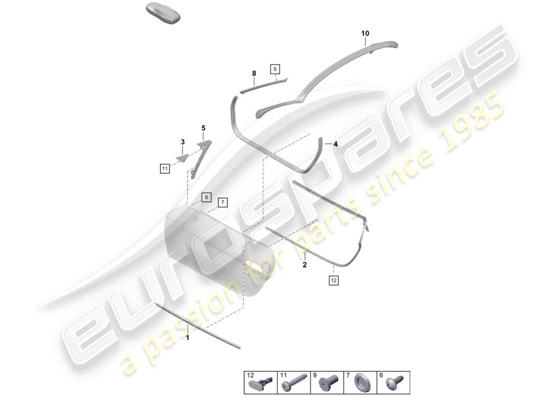 porsche 2022 (718 boxster spyder) schema delle guarnizioni e delle parti di rivestimento della porta