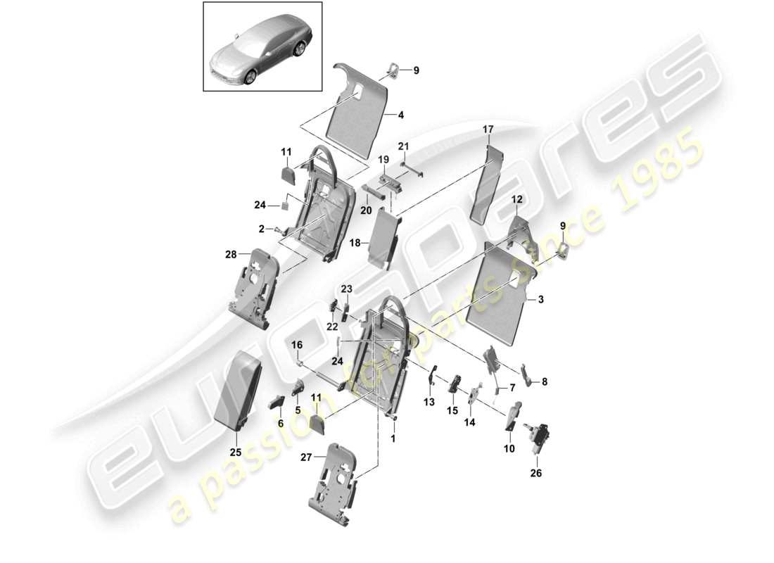 porsche 2021 (panamera 971-1) schienale sedile posteriore premium trim accessori versione comfort versione sport schema ricambi