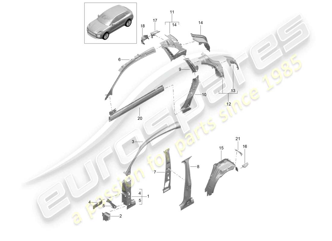 porsche 2026 (macan) diagramma della parte interna della parte laterale