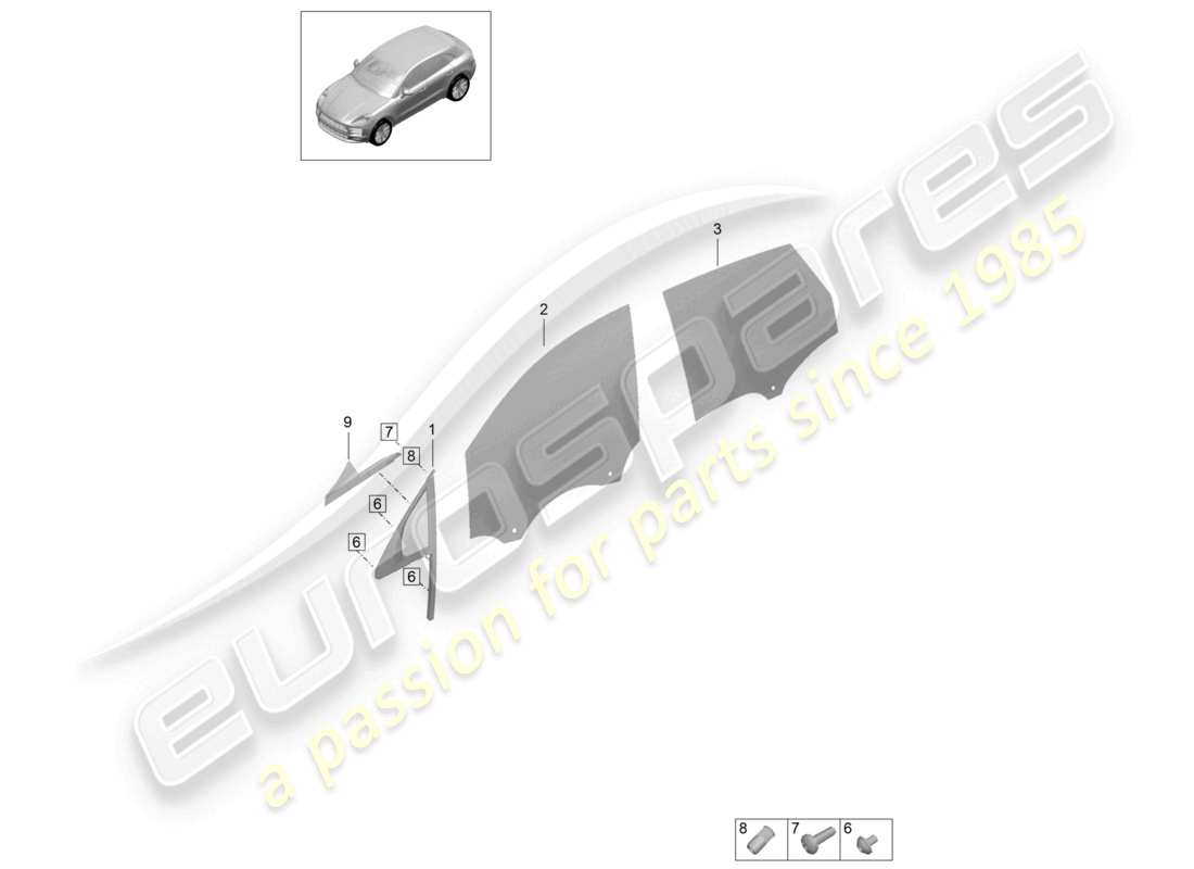 porsche 2026 (macan) schema delle parti portiera e finestrino laterale