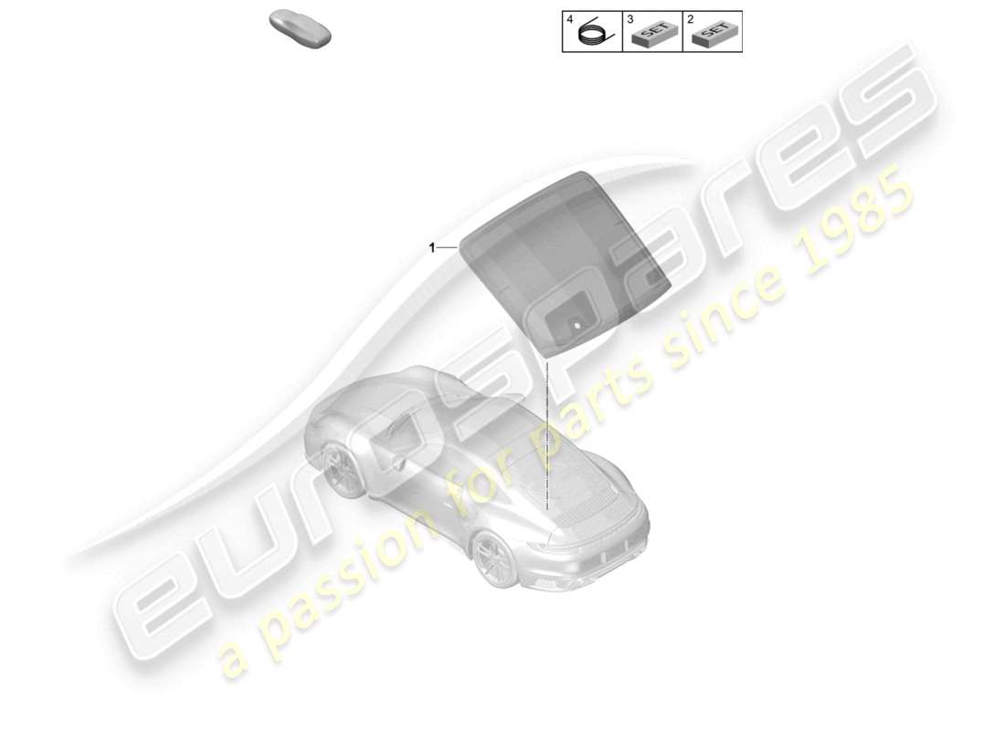 porsche 2025 (992-2 turbo / s) schema delle parti del lunotto posteriore