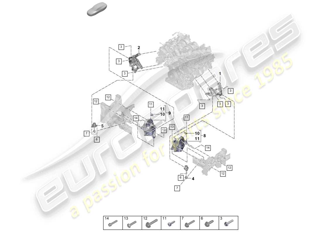 porsche 2026 (cayenne e3 pa) dispositivo di sollevamento motore inferiore consolle per montaggio motore montaggio motore schema delle parti