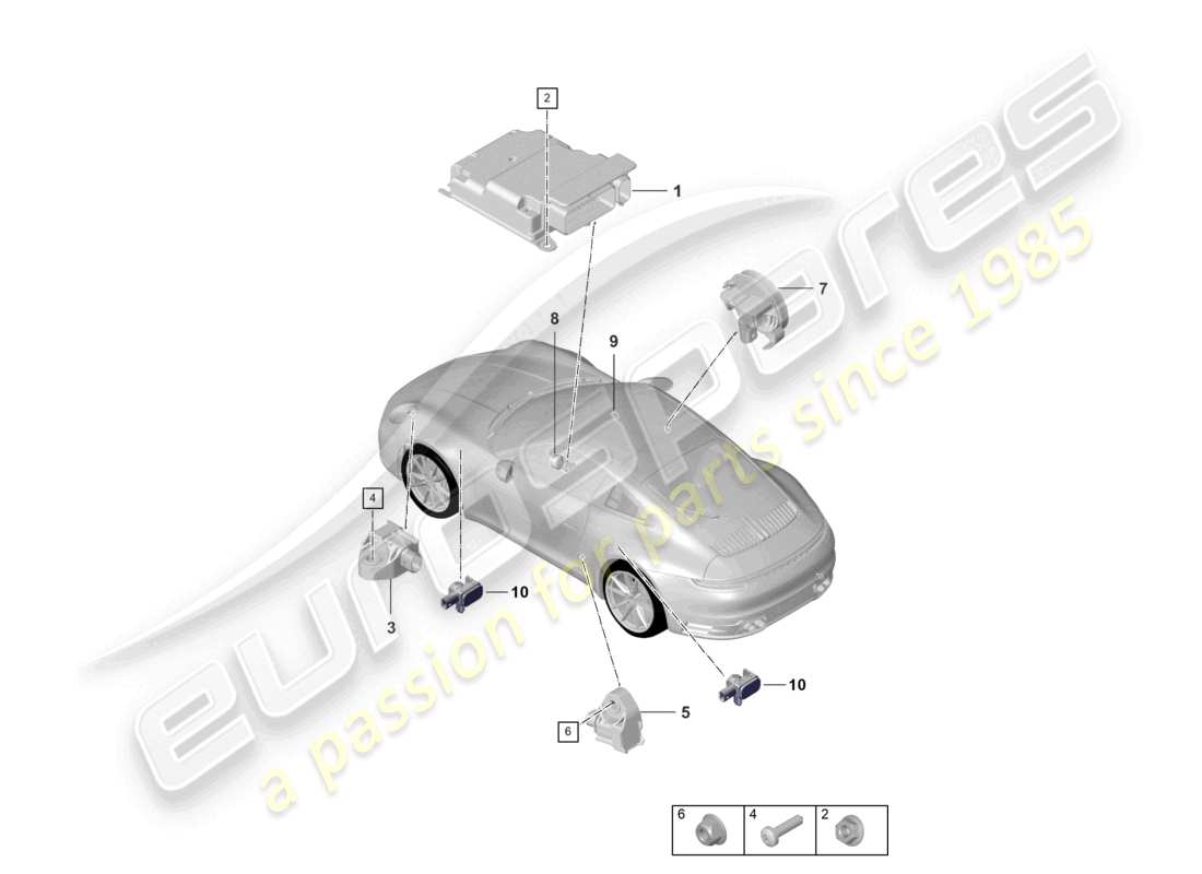porsche 2023 (992-1) unità di controllo per airbag sensore di impatto per airbag schema delle parti
