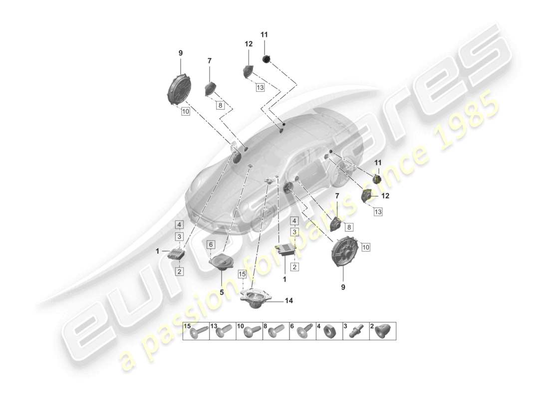 porsche 2023 (992-1 turbo / s) altoparlante schema delle parti