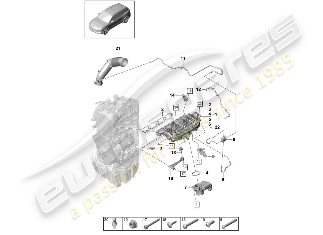 porsche 2021 (cayenne e3 9ya/9yb) distributore dell'aria aspirata diagramma delle parti