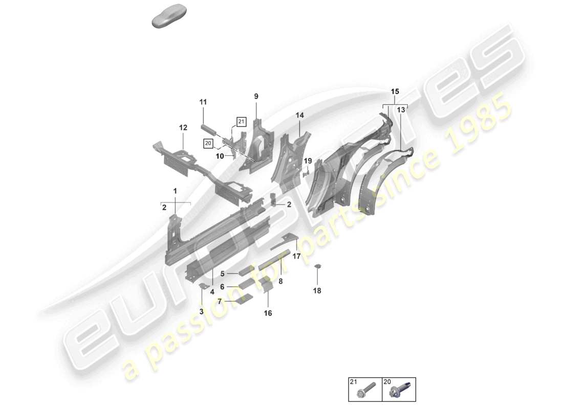porsche 2022 (992-1 turbo / s) soglia interna parte laterale cabriolet parte diagramma
