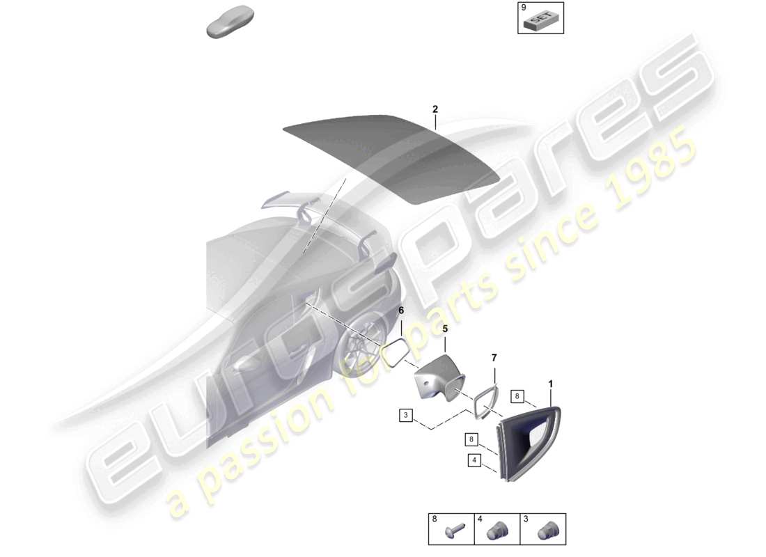 porsche 2021 (718 cayman gt4) finestra laterale finestra posteriore diagramma delle parti