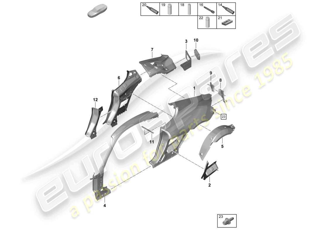 porsche 2021 (718 cayman gt4) parte laterale diagramma delle parti