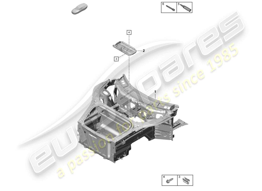 porsche 2021 (718 cayman gt4) diagramma delle parti frontali (completo)