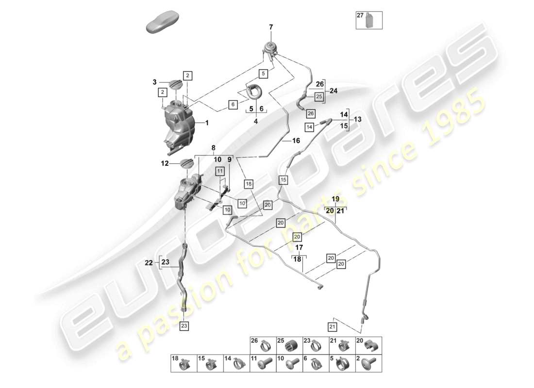 porsche 2021 (panamera 971-2) sistema di raffreddamento del liquido di raffreddamento per veicoli con trazione ibrida schema delle parti