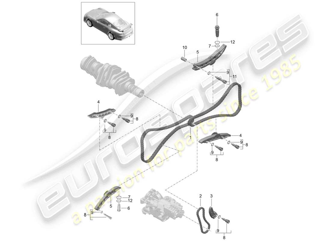 porsche 2021 (991-2 r/gt3/rs) tendicatena catena di distribuzione diagramma delle parti