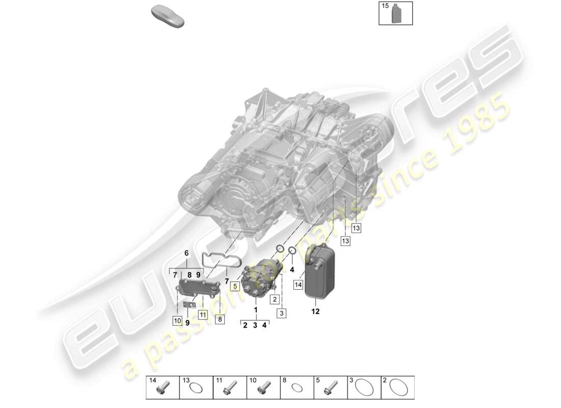 porsche 2025 (macan-e) motore di trazione per pompa dell'olio dell'assale anteriore con trasmissione elettrica, diagramma delle parti
