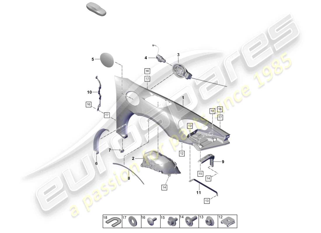 porsche 2023 (718 boxster spyder) diagramma delle parti dell'ala