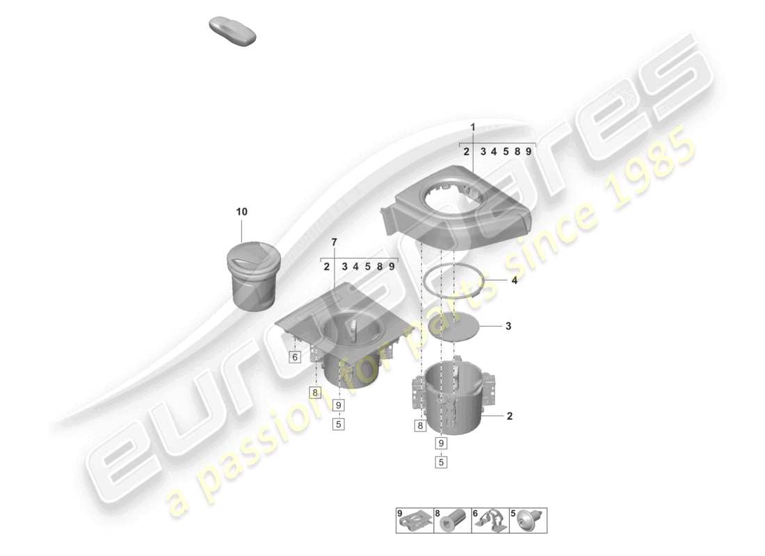 porsche 2025 (taycan 9j1-2) porta bevande inserto posacenere consolle centrale diagramma delle parti