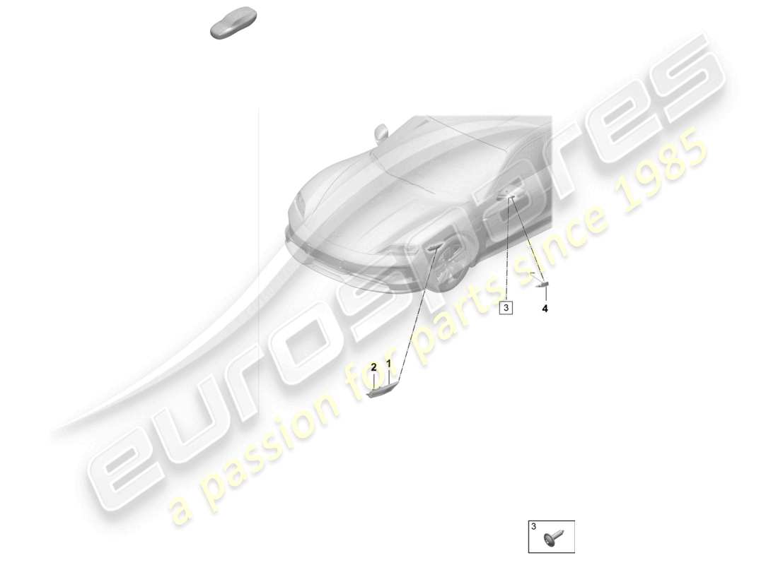 porsche 2025 (taycan 9j1-2) ripetitore di indicatori di direzione luce di posizione laterale unità di controllo per luce diurna schema delle parti