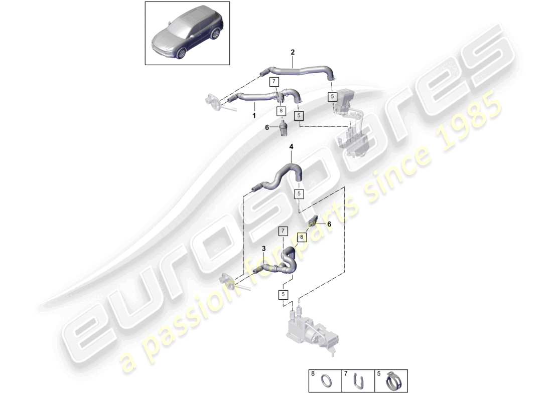 porsche 2021 (cayenne e3 9ya/9yb) riscaldatore scatola dell'acqua del circuito a bassa temperatura per veicoli con trazione ibrida schema dei componenti
