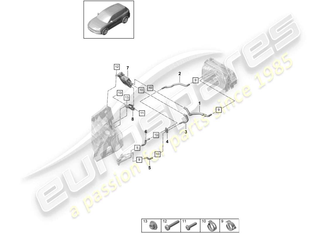 porsche 2021 (cayenne e3 9ya/9yb) riscaldatore lhd circuito ad alta temperatura per veicoli con trazione ibrida schema dei componenti