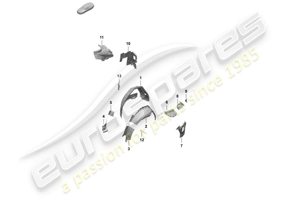 porsche 2025 (taycan 9j1-2) pannello laterale, schema interno del passaruota posteriore