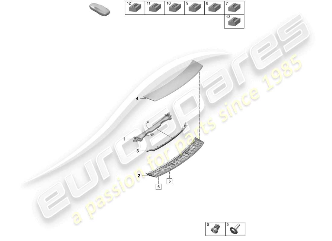 porsche 2025 (taycan 9j1-2) schema delle parti spoiler posteriore
