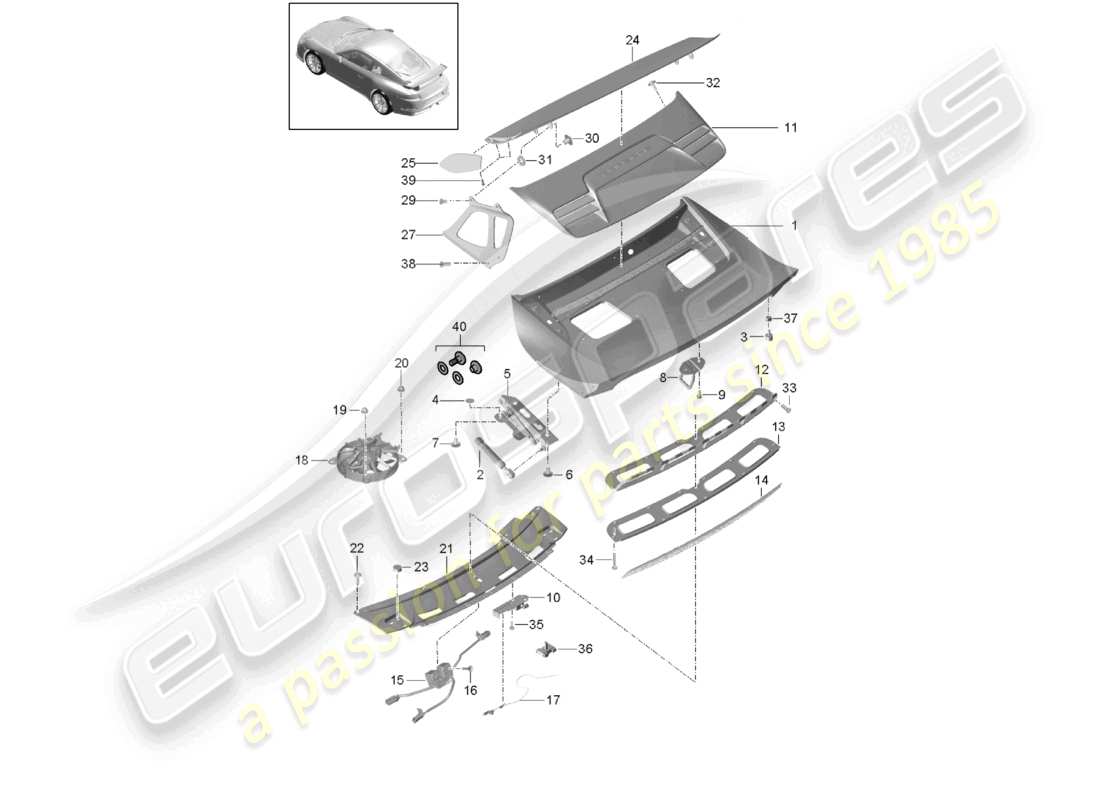 porsche 2021 (991-2 r/gt3/rs) spoiler posteriore posteriore d >>- mj 2017 diagramma delle parti
